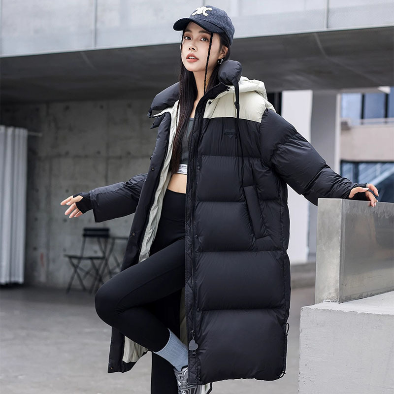 2023 Winter New Down Coat Female Contrast Color In The Long Over The Knee Loose White Duck Down Thick Warm Coat Specification drawing