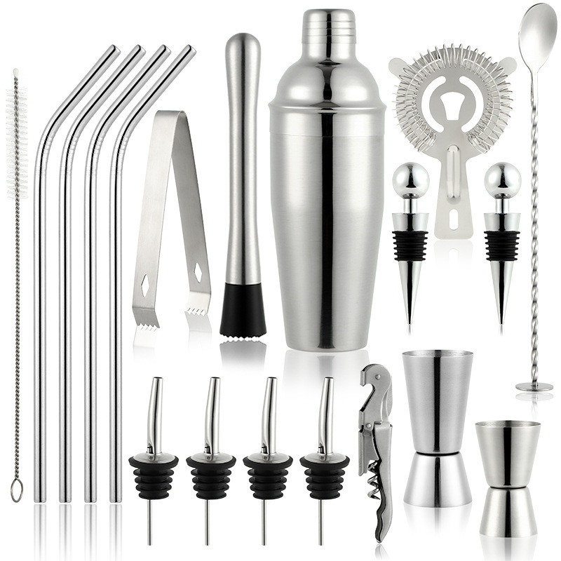 Cross-Border Cocktail Shaker Acrylic Set 25-Piece Bar Supplies Stainless Steel Cocktail Tools 20-Piece Set Specification drawing