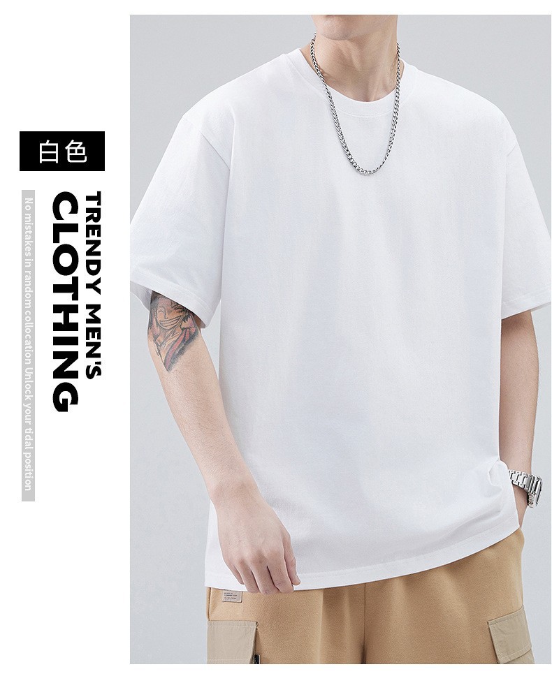 A men's short-sleeved T-shirt made of mercerized cotton with a loose round-neck inside, a summer trend in solid white, half-sleeved, large-sized men's clothing Application Scenario