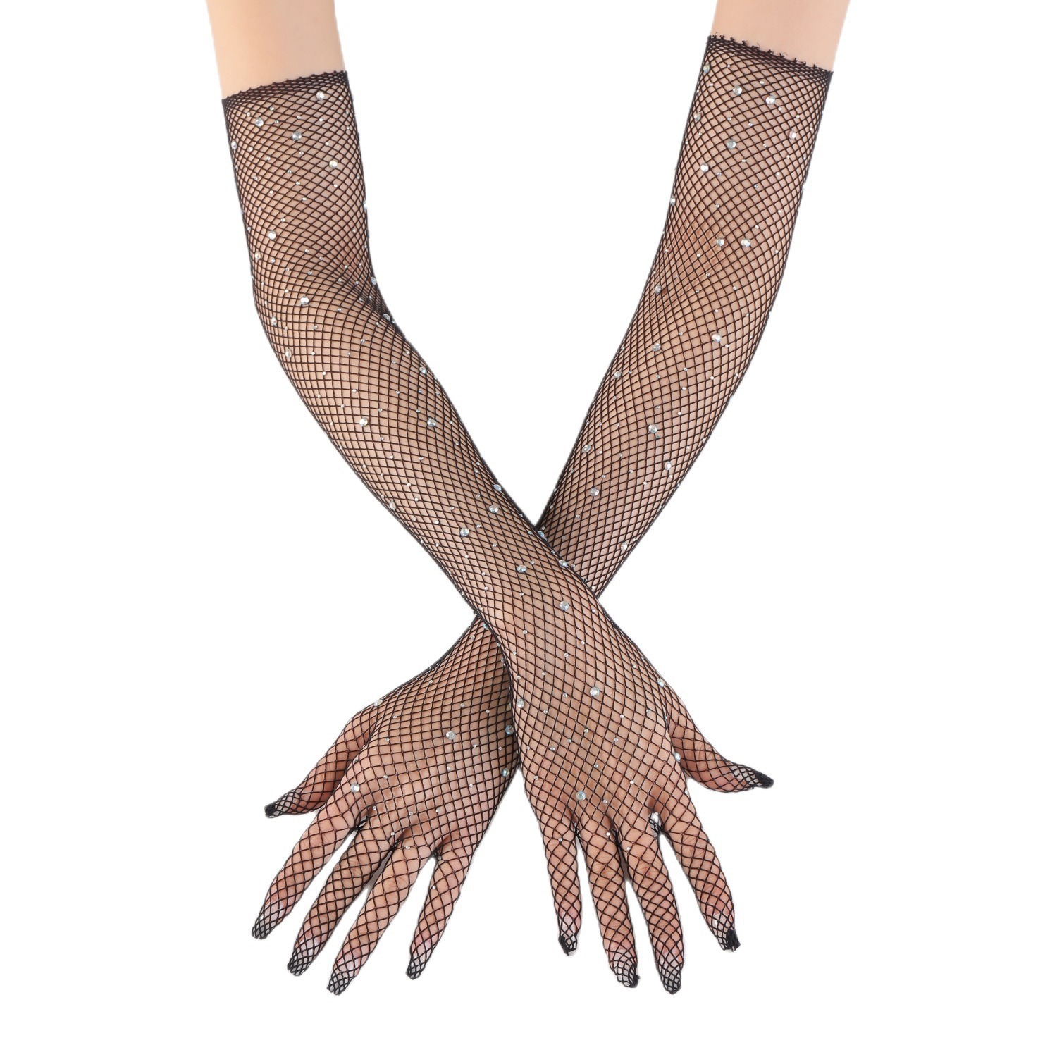 Fishing net hot diamond gloves, best-selling long gloves in foreign trade, 45cm long arm gloves with fingers, best-selling cross-border gloves