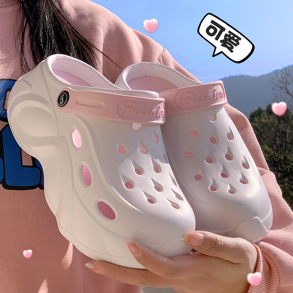 Crocs Ladies Summer Wear Ins Trend Cute Sandals 2024 New Thick Soles Non-Slip Stepping On Shit Slippers Specification drawing