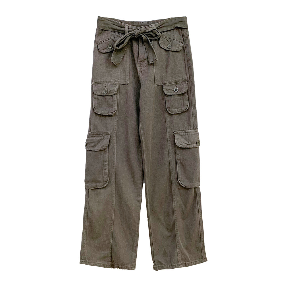 Denim is very busy. New trendy workwear pants with a stylish lace-up design for women Item Picture