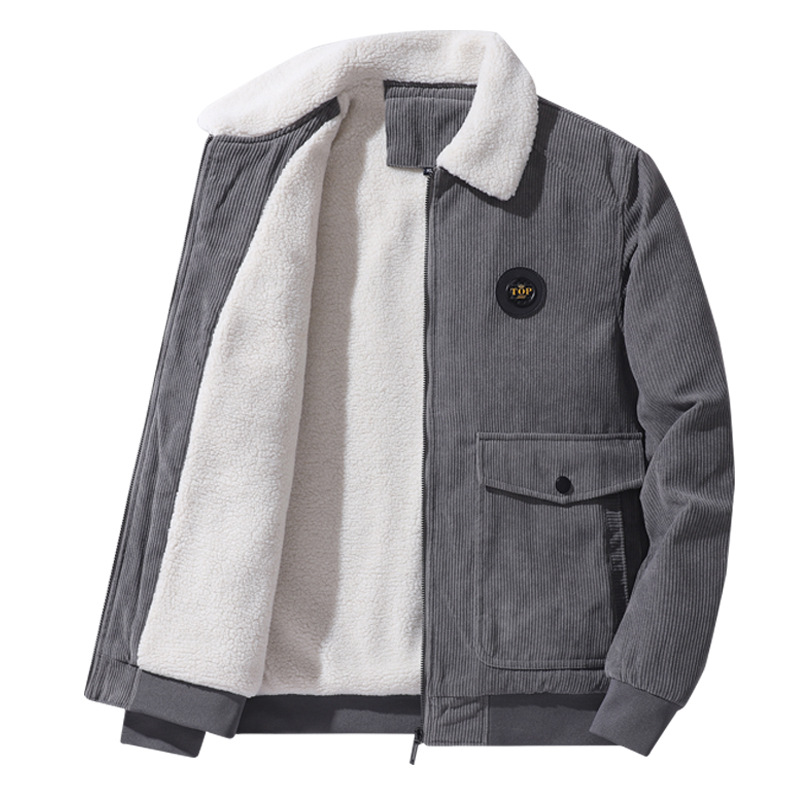 Autumn/Winter New Corduroy Lamb Jacket For Men Loose Plus Fleece Thickened Casual Lapel Coat For Men Item Picture