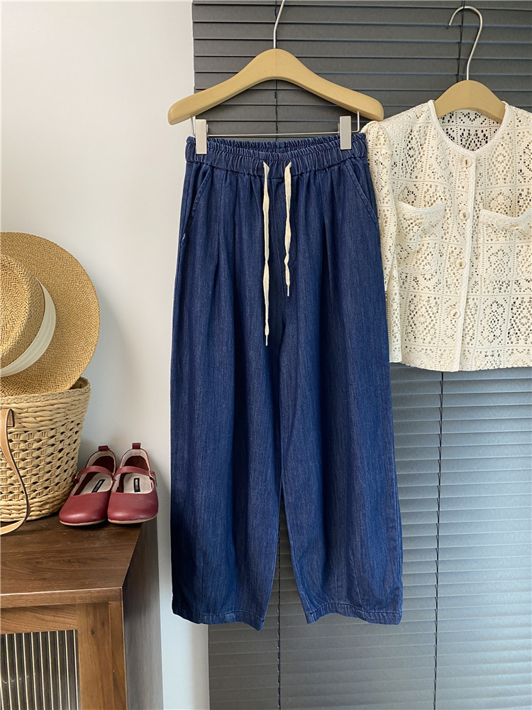 Dongdaemun, South Korea, 2022 Summer collection: Simple and versatile radish pants, thin high-waisted casual stretch-tight drawstring jeans for women Specification image