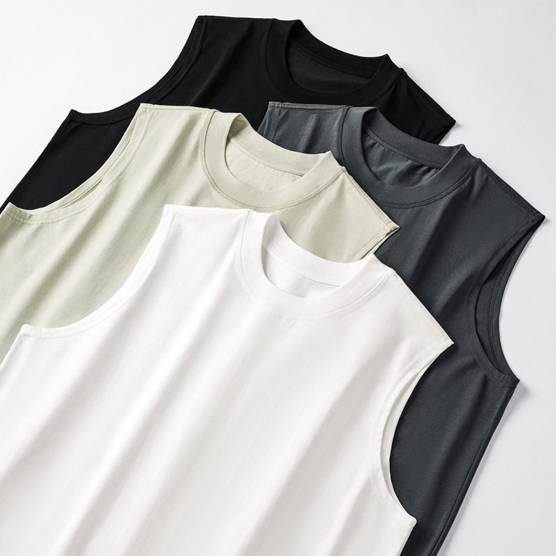 Summer 230g ice-feel cotton solid-color vest, men's sports and fitness cool white undershirt, men's sleeveless T-shirt details Picture
