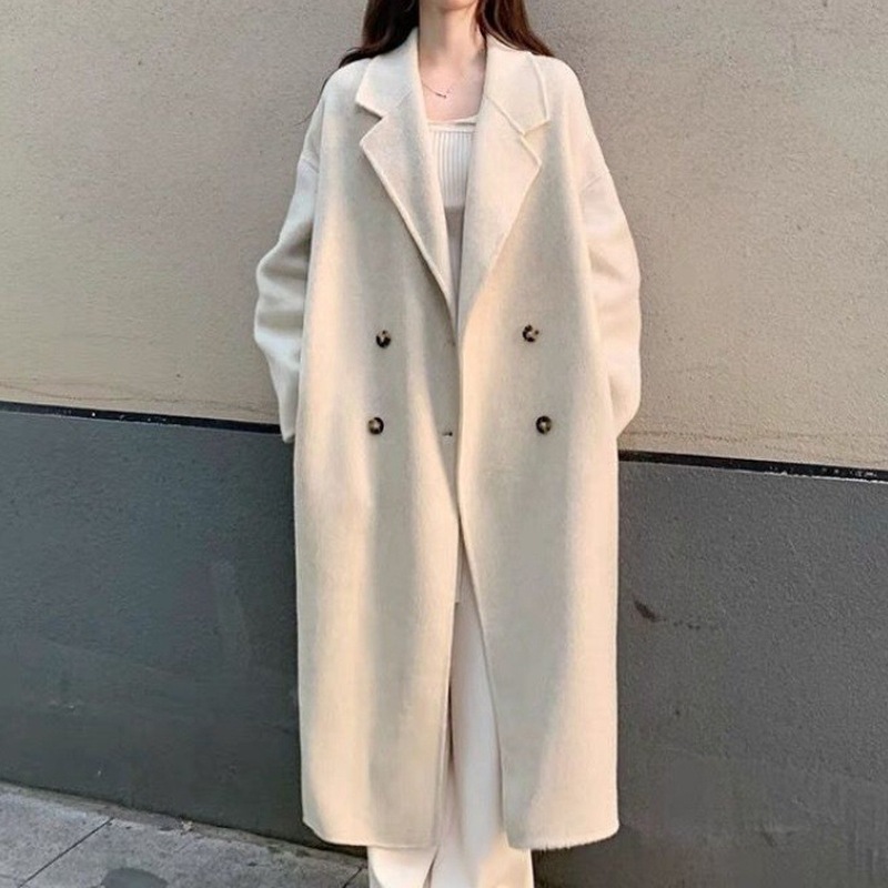 羊毛大衣2023反季大促韩式女双面呢中长款显瘦双面外套代发跨境