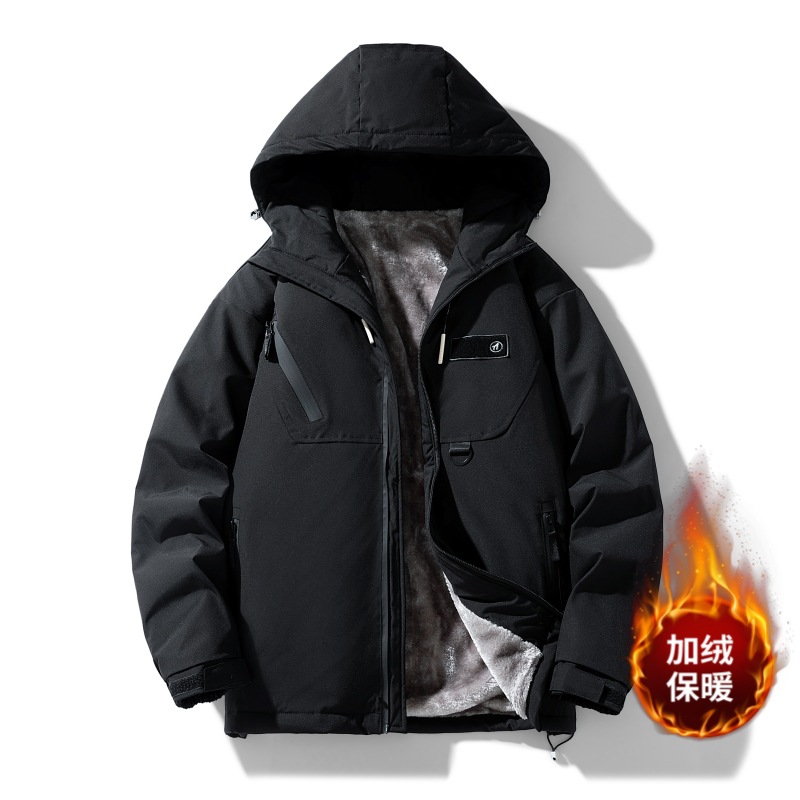 New autumn and winter outdoor jackets for men, sporty Korean style, casual, fleece and thickened hooded tops, men's outerwear