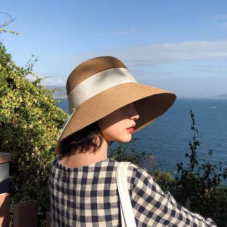 Instagram Straw Hat Women's Summer Foldable Beach Hat Face Visor Hat Bow Fisherman Hat Sun Hat Basin Hat Specification drawing