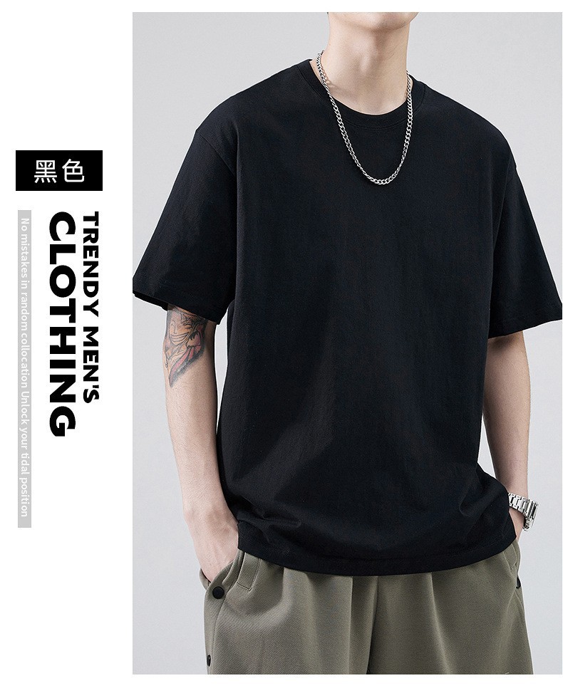 A men's short-sleeved T-shirt made of mercerized cotton with a loose round-neck inside, a summer trend in solid white, half-sleeved, large-sized men's clothing Specification image