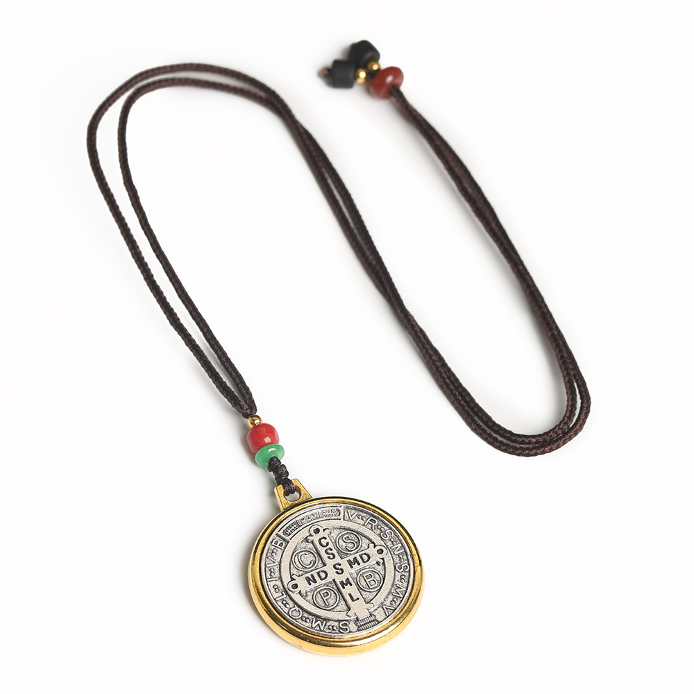 Europe And The United States Cross-Border Foreign Trade Hot Icon Pendant Alloy Holy Father Saint Benedict's Cross Necklace Pendant Jewelry Cross-Border E-Commerce Jewelry Men And Women Couples Gift Manufacturers Wholesale Specification drawing