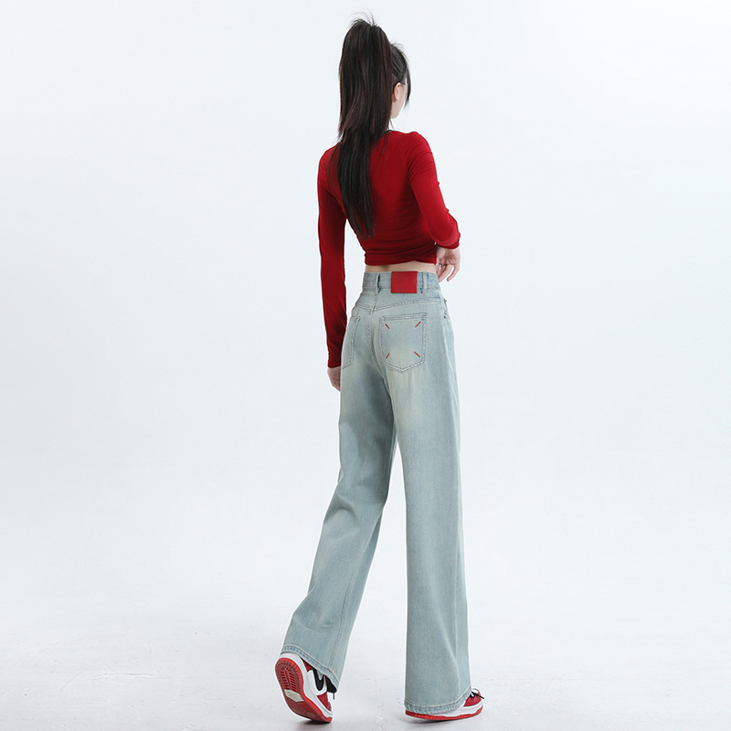 Narrow Version Of Wide Leg Jeans Women's Summer New High Waist Slimming New Chinese Style Embroidery Straight Leg Casual Pants Specification drawing