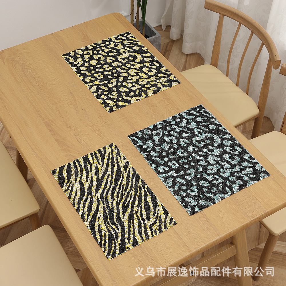 Amazon Cross-Border New Leopard Print European And American Wind Rhinestone Table Mat Restaurant Creative Style Table Mat Wedding Insulation Mat