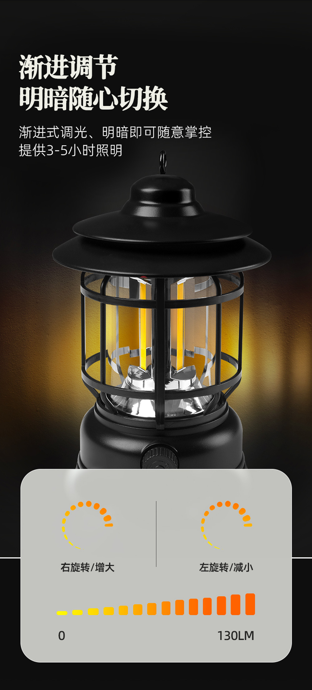 Outdoor lantern, douyin hand flame, retro camping lamp, camping lamp, tent charging gift, atmosphere lamp, horse lantern pic 7