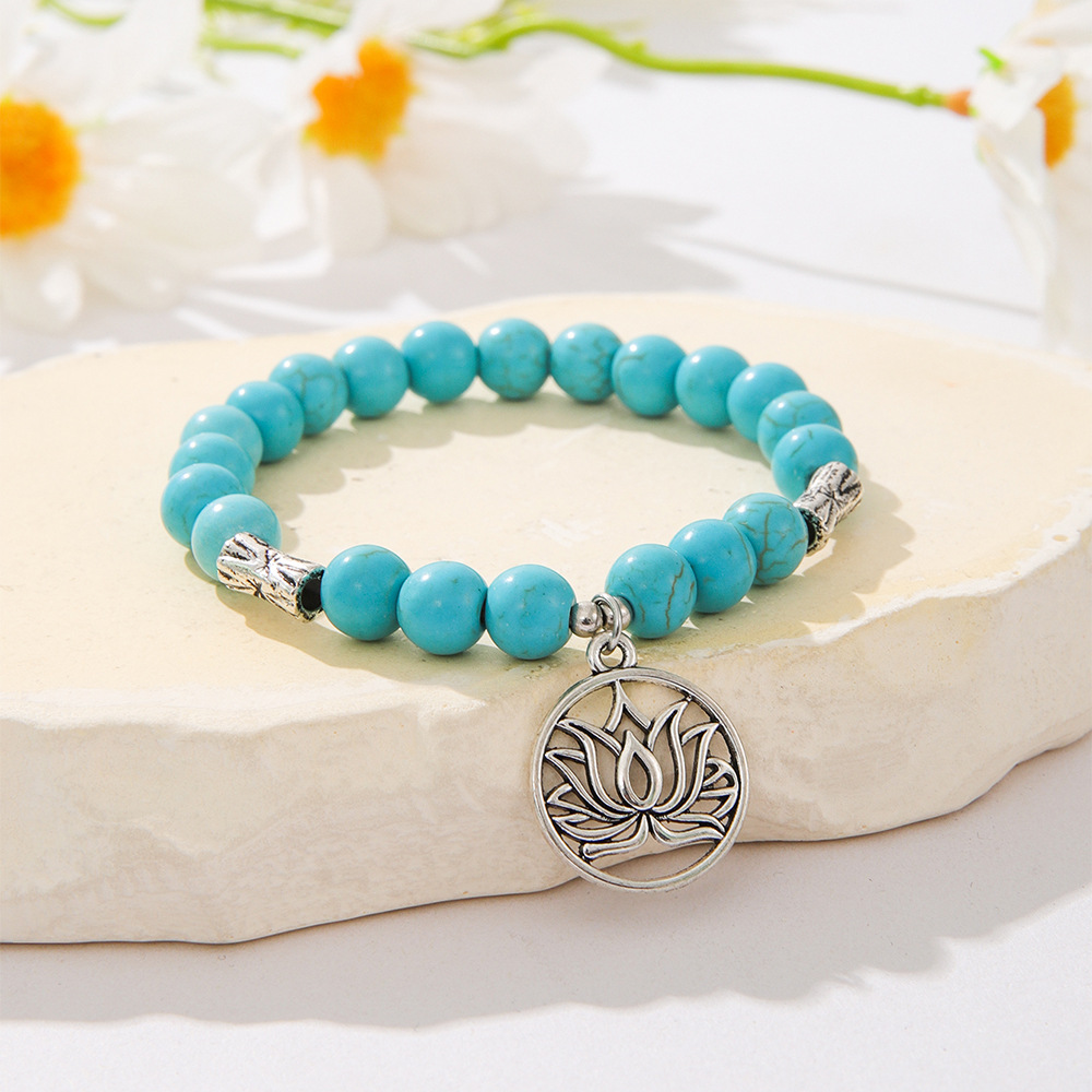 Europe And The United States Cross-Border Foreign Trade Sales Of New Fashion Women's Cross Butterfly Life Tree Leaves Turtle Pendant Turquoise Bead Elastic Bracelet Couple Bracelet Gift Manufacturers Wholesale Specification drawing