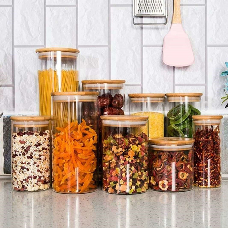 High Borosilicate Transparent Glass Sealed Jar Bamboo Lid Multi-Grain Snacks Glass Storage Jar Kitchen Storage Bottle Tea Jar Specification drawing