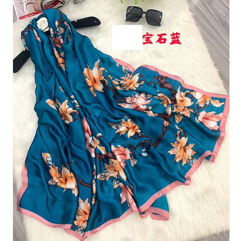 Brocade Network Red With The Same Fashion Scarf Outdoor Sun Protection Beach Scarf Shawl Long Peacock Screen Printed Silk Scarf Specification drawing