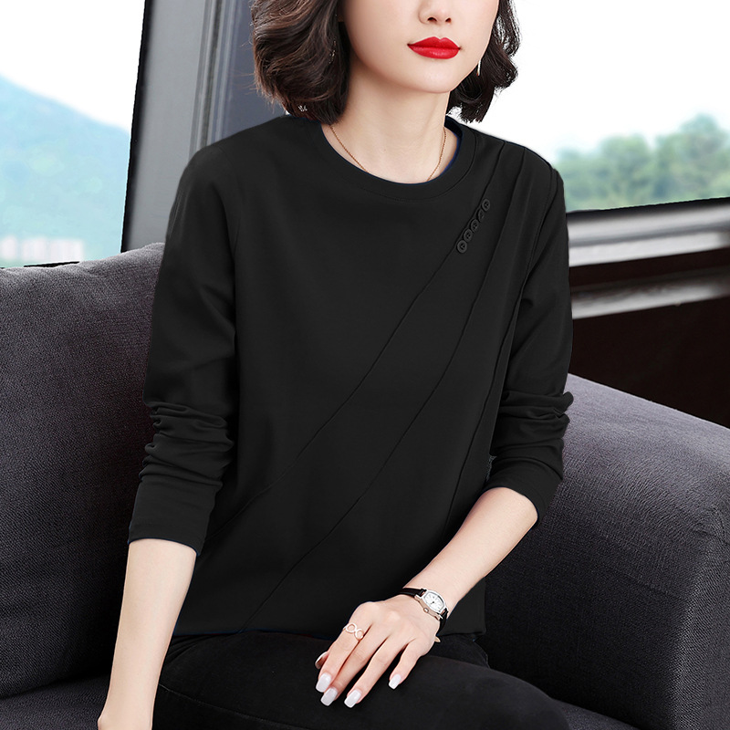 Round Neck Long Sleeve T-Shirt Women 2022 Spring And Autumn New Loose Base Shirt Fashion Middle-Aged And Elderly Mothers Red Top details Picture