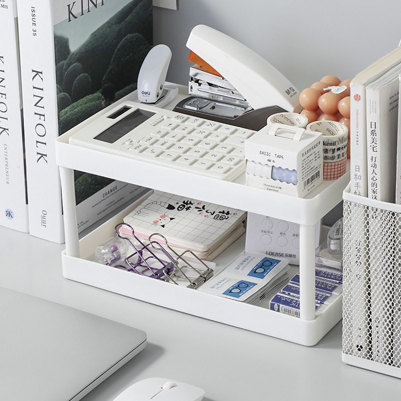 Desktop storage rack, desk stationery and sundries double-layer storage rack, office desk storage box, ins file rack