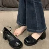 Gentle evening breeze single-shoe women's shoes 2023 Spring and Autumn new style, thick-heeled round-toe French style with skirt mid-heel ladle shoes Specification image