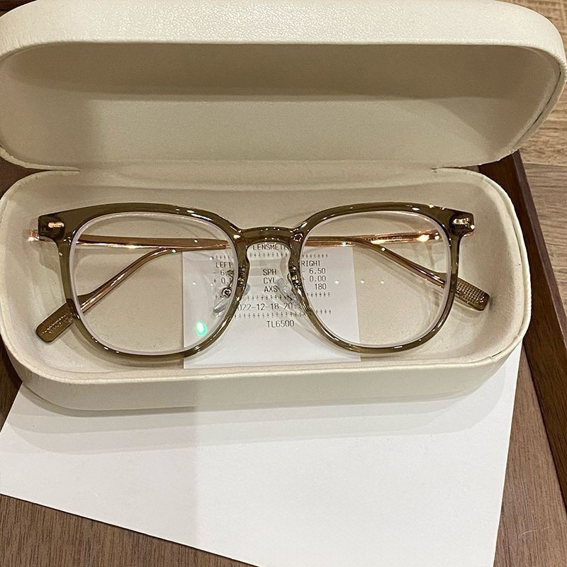 网红同款甜美风近视眼镜高清防蓝光小清新平光镜超轻橄榄绿小镜框细节图