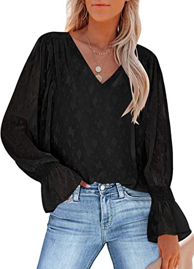 2022 Europe And The United States Amazon Women's Long Sleeve Shirt Lace Shirt Chiffon Shirt Pleated Trumpet Sleeve Top Application Scenario