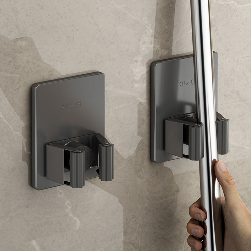 Mop rack, no-hole mop clamp, mop hook, bathroom hanging rack, powerful wall-mounted storage, load-bearing kitchen Specification image