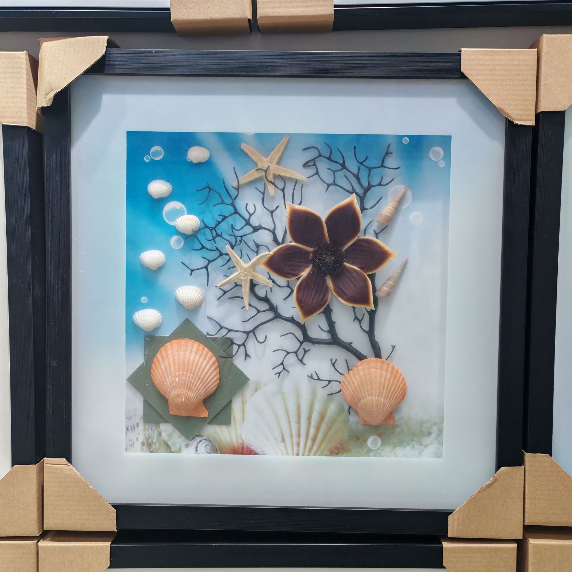 蓝色海洋系列装饰画海树贝壳干花手工贴画地中海风格 尺寸42*42