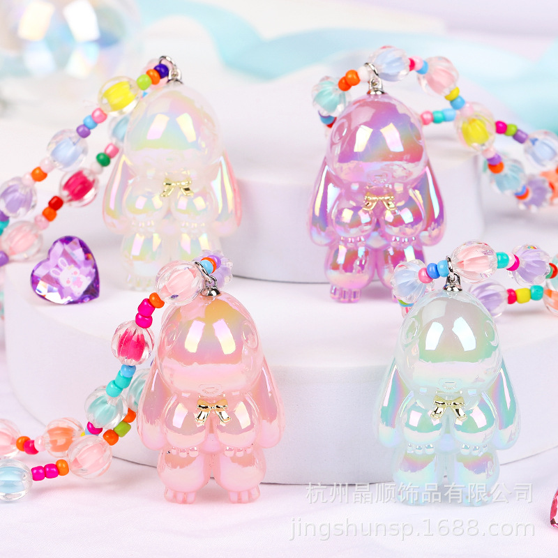 Cartoon Rabbit Glitter Necklace Three-Piece Set Ring Bracelet Beaded Baby Toy Gift Girls Jewelry Application Scenario