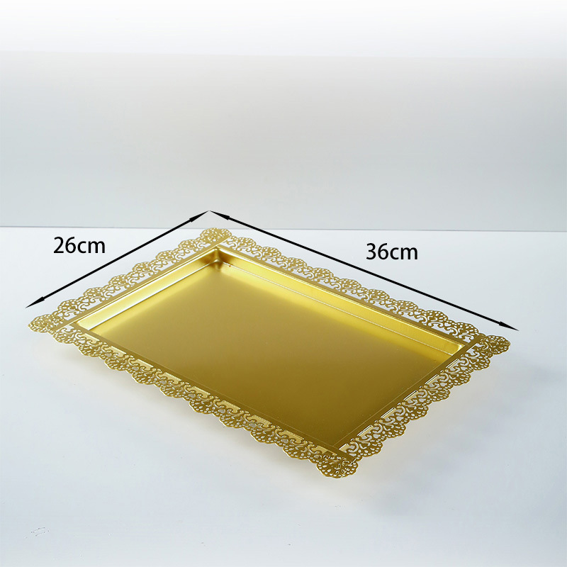 欧式托盘长方形西点盘铁艺蛋糕盘甜品展示方盘蕾丝边茶盘白色平盘