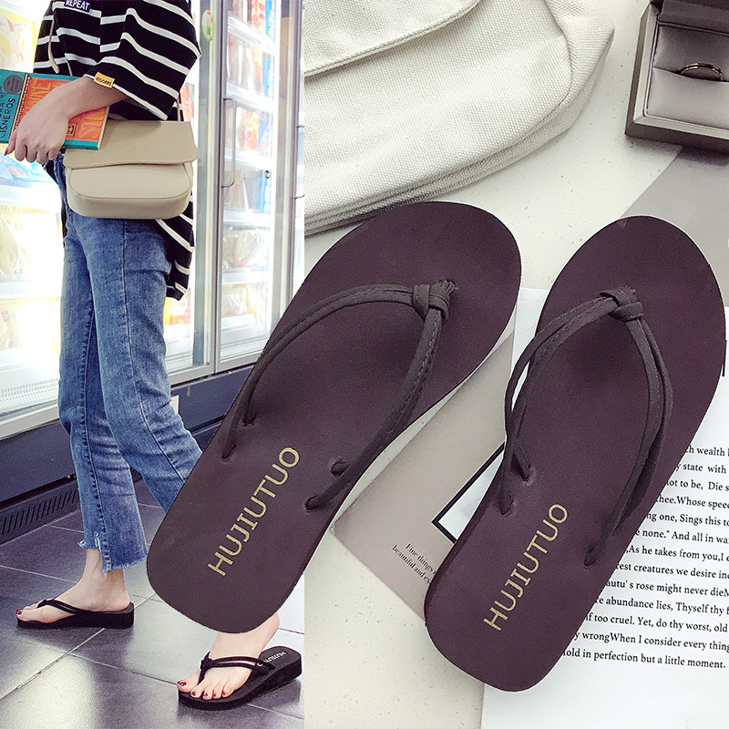 Flip-flops for women in summer, high-heeled cool flip-flops for women, thick-soled anti-slip beach slippers for women details Picture