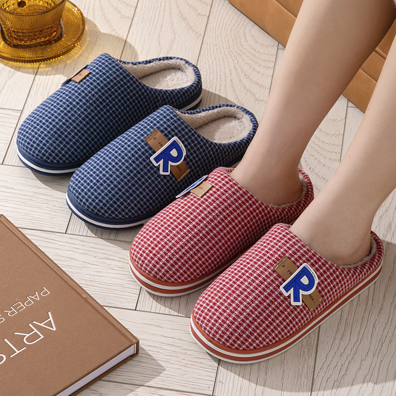 Cotton slippers for women, retro and fashionable, versatile for home use, warm, anti-slip, soft-soled, new autumn and winter couple cotton slippers for men Specification image