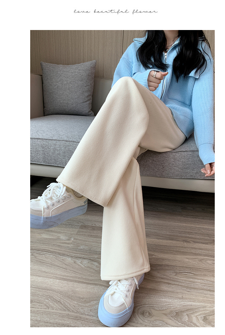 H506加绒阔腿裤女秋冬高腰垂感宽松显瘦灯芯绒直筒拖地白色休闲裤详情19