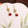 New Chinese-style national trend retro jewelry enamel niche 925 ear needle magnolia flower imitation Hetian jade ancient-style earrings Specification image