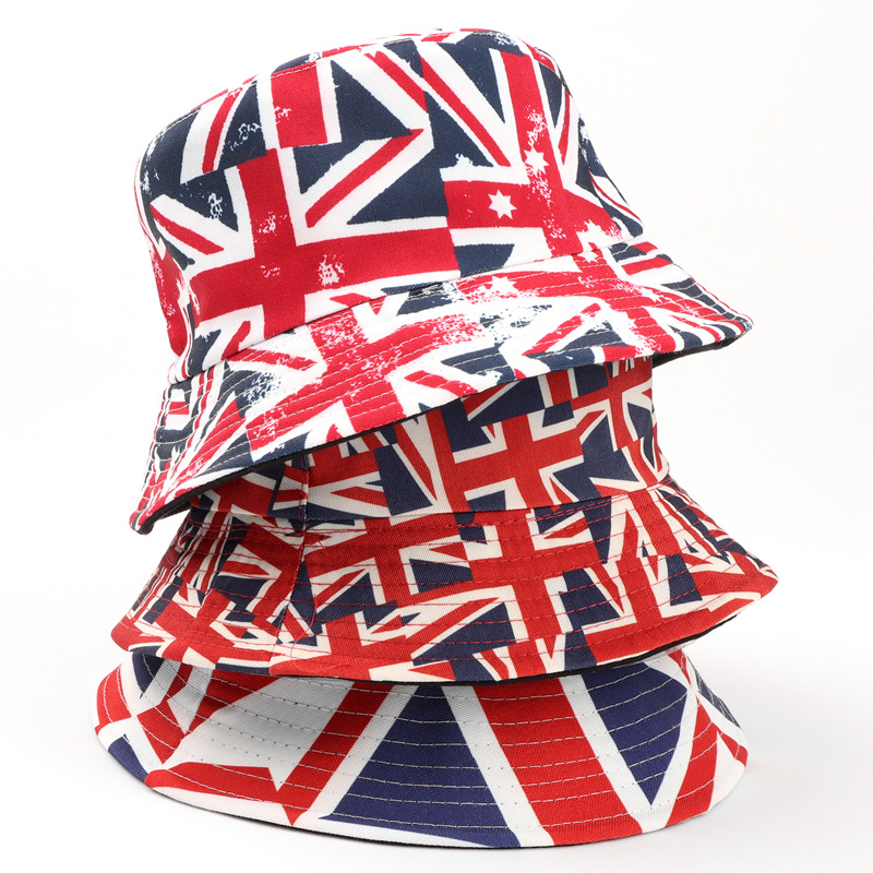 欧美新款英国国旗印花双面渔夫帽男女四季米字盆帽防晒遮阳帽
