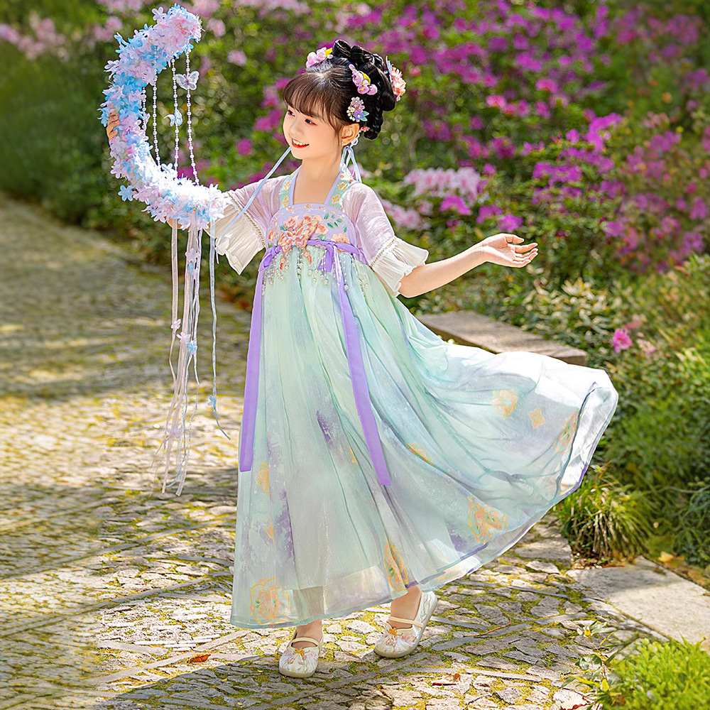 The new summer style of Hanfu for girls in Chinese fashion, the super fairy-like Chinese style girls' short-sleeved blouse and skirt, a high-end daily dress Application Scenario