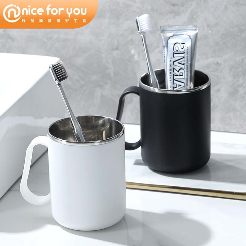 304 stainless steel tooth cup Portable double-deck washing cup for student dormitories Toothbrush cup for couples mouthwash cup with handle full figure