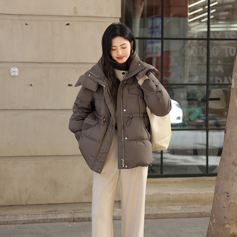 Rong Tai Stand Collar Warm Down Jacket Women 2023 Winter New Drawstring Waist Small Man Medium Long Duck Down Coat Application Scenario