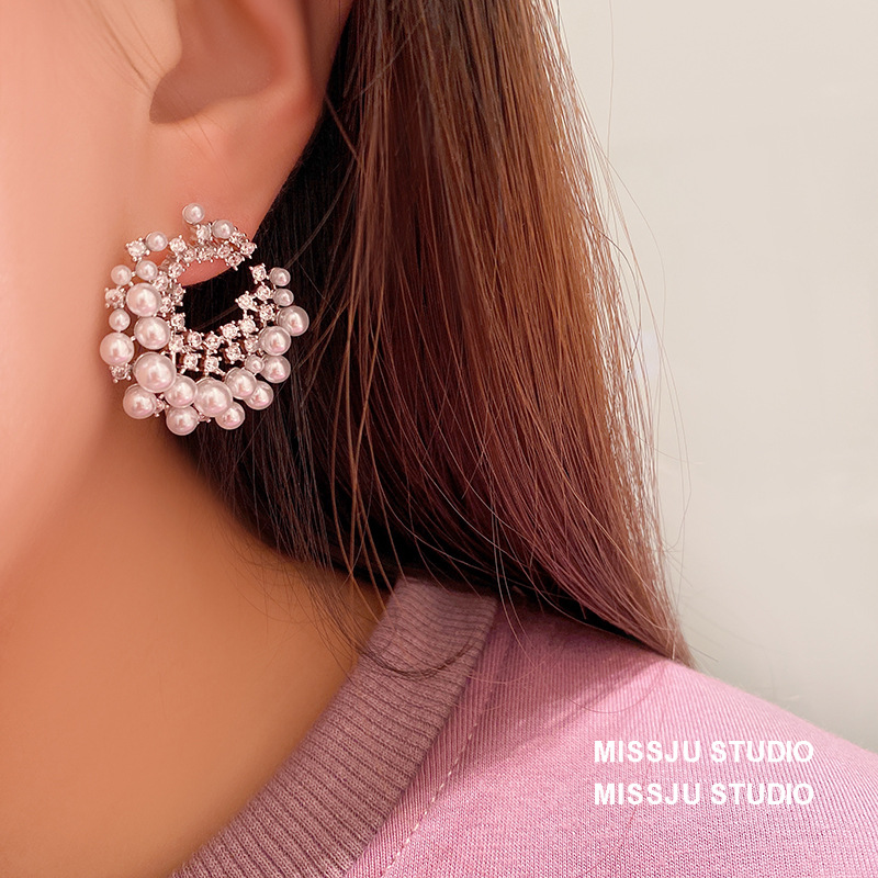 Perlas irregulares circular C pendientes niche luz lujo vintage premium sens circonitas orejeras otoño invierno nuevo 925 agujas de plata details Picture