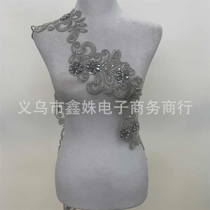 Beaded embroidered flower wedding dress and women's clothing lace tube bead sequin beaded embroidery lace with light beige flower color