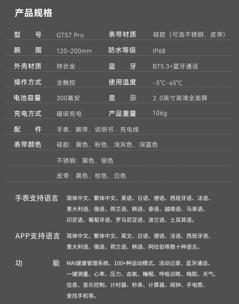 2024 Cross-border GTS7pro Smartwatch Heart Rate and Blood Oxygen Monitoring Sports Watch Full skin Color Detection bracelet pic 28