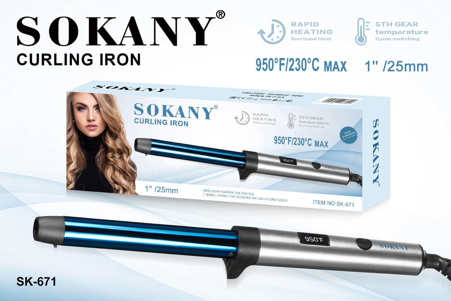 Cross-border export SOKANY671 curling irons, hair curling and straightening irons, adjustable temperature hair care irons Specification image