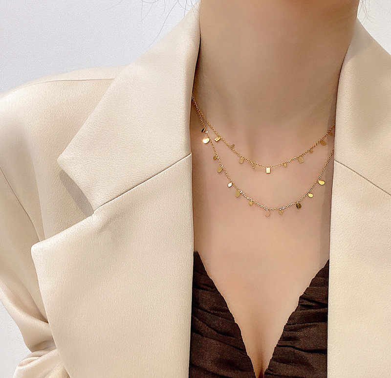 European and American versatile titanium steel necklace, French super sparkling stacked small round piece collarbone chain, simple and versatile designer accessory for women pic 14