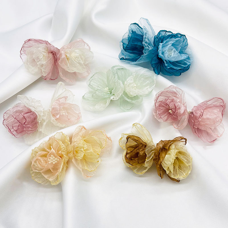 双头欧根纱花朵手工diy烧边花立体布艺花朵发饰配件服装花朵辅料