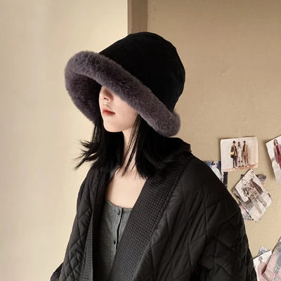 Japanese Plush Fisherman Hat Female Autumn And Winter Korean Version Instagram Tide With Thick Warm Ear Protection Show Face Small Basin