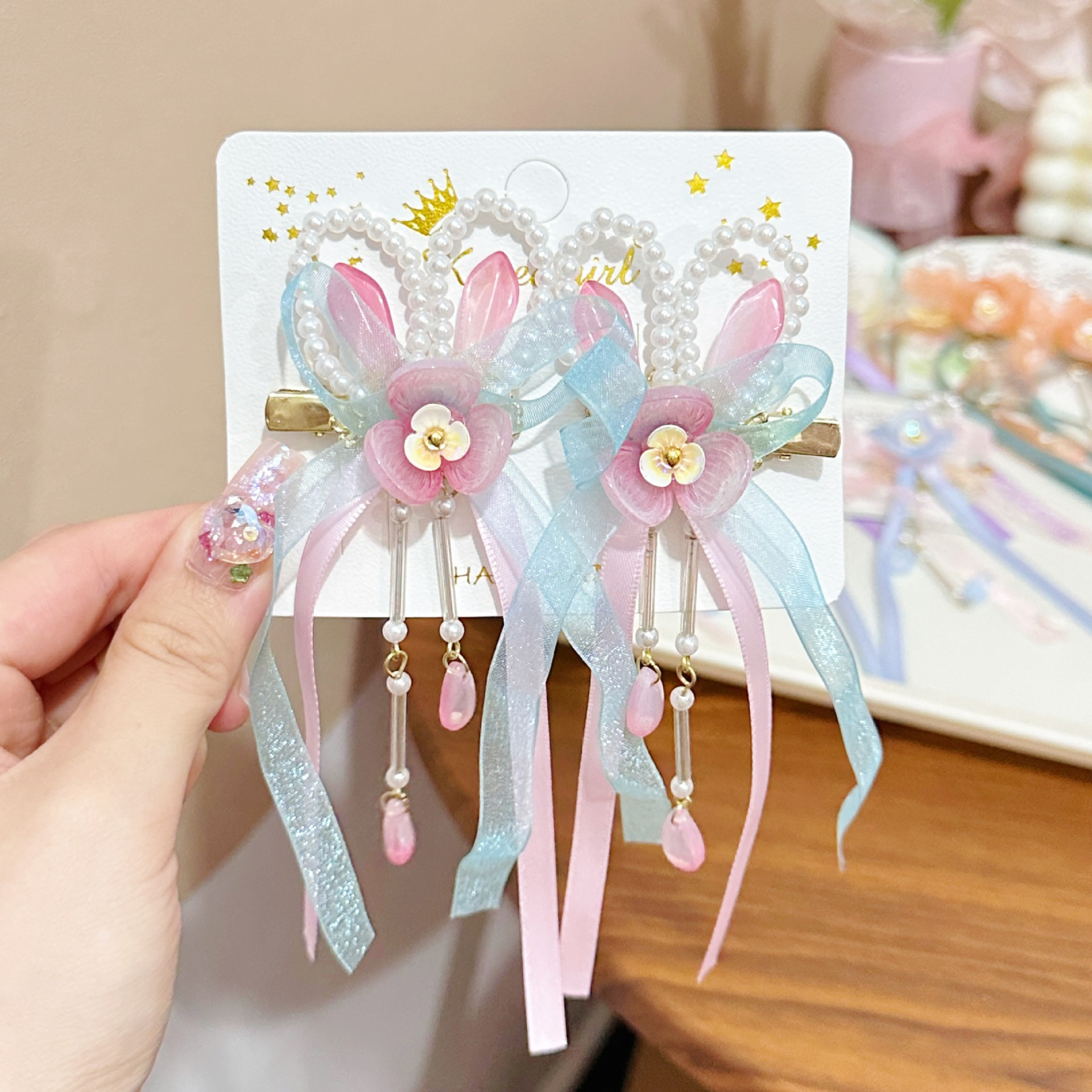 Children's Hair Clip Antique Cute Pearl Rabbit Ear Fringe Clip Super Fairy Chinese Style Hanfu Accessories Children's Hair Accessories Specification drawing