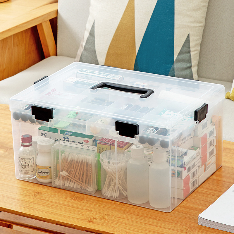 Caja de medicina transparente grande con hebilla visual caja de almacenamiento engrosada y ensanchada caja organizadora con asa a prueba de polvo details Picture