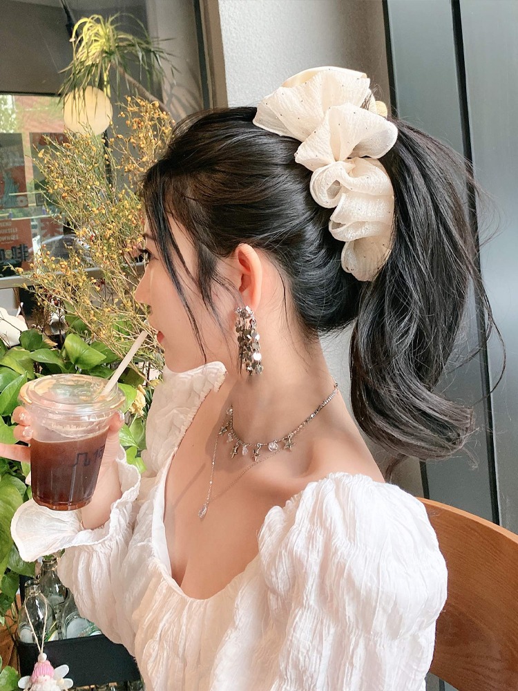 Cloud Bubble Double-sided large bow grab clip for girls, tulle shark clip at the back of the head, 2023 new style hair clip headwear details Picture