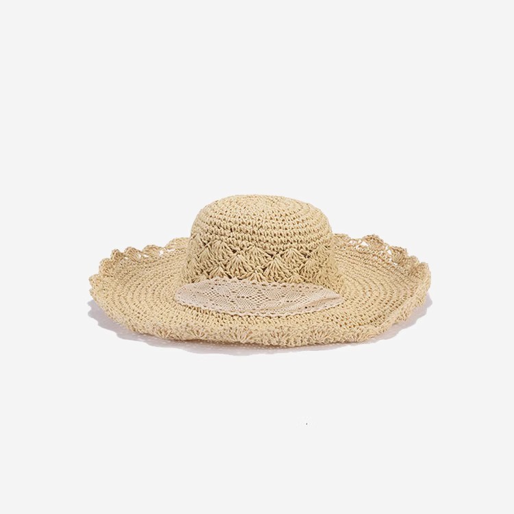 Japanese Summer Beach Hat Lace Straw Hat Women's Small Fresh Sunblock Hat Shade Travel Holiday Foldable Sun Hat Specification drawing