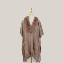 Women's fringe fur collar shawl pocket split shawl Fashion everything explosive thickened warm cloak scarf wholesale
