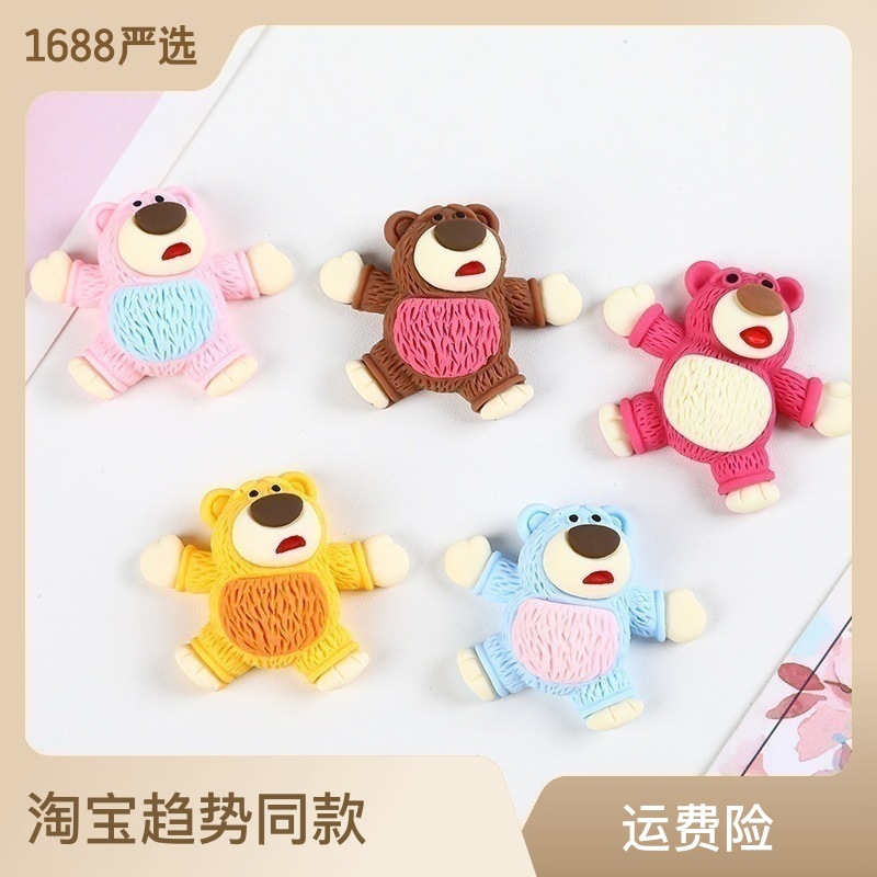 Resin accessories, large colored strawberry bear diy phone case patches, car storage box mouth cups, luggage accessory patches